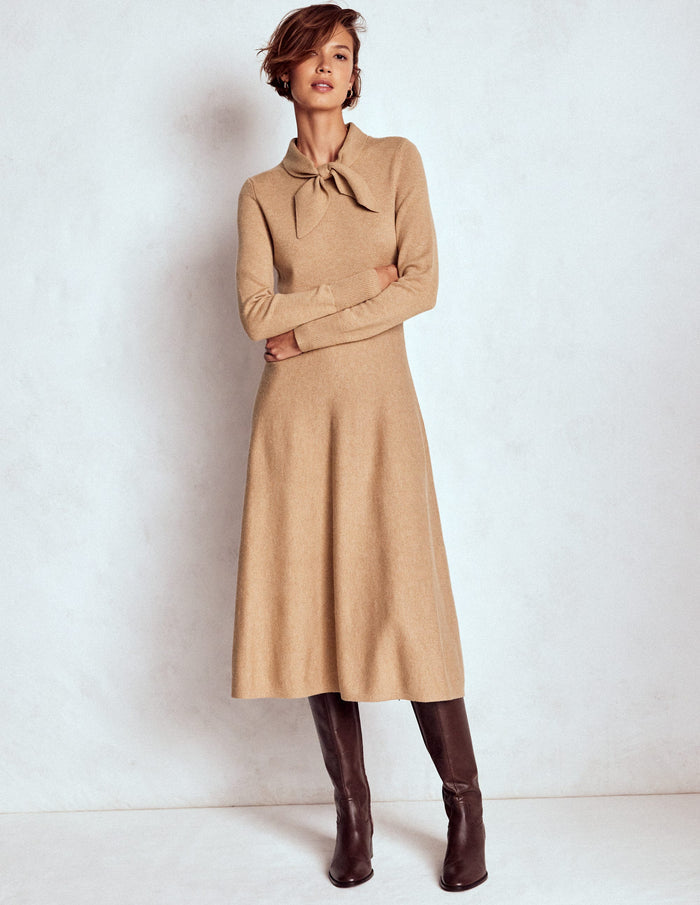 Knitted Bow Dress Camel Melange