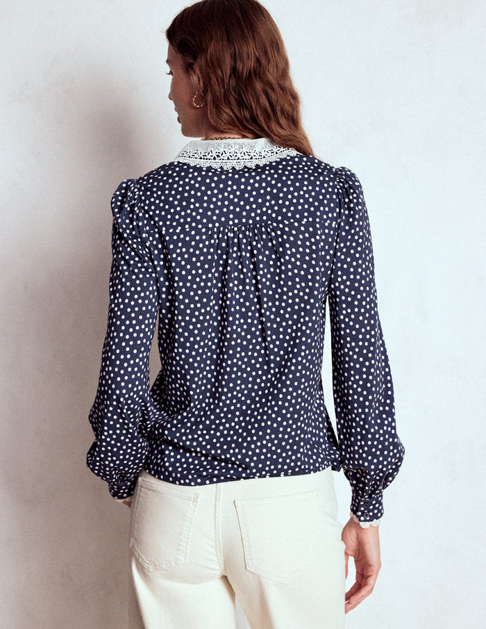 Lace Collar Blouse Navy