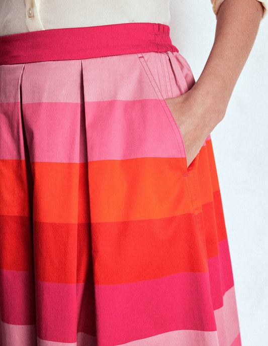 Verity Cotton Midi Skirt Pink Tonal Multistripe