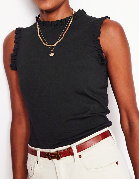 Supersoft Frill Detail Vest Black