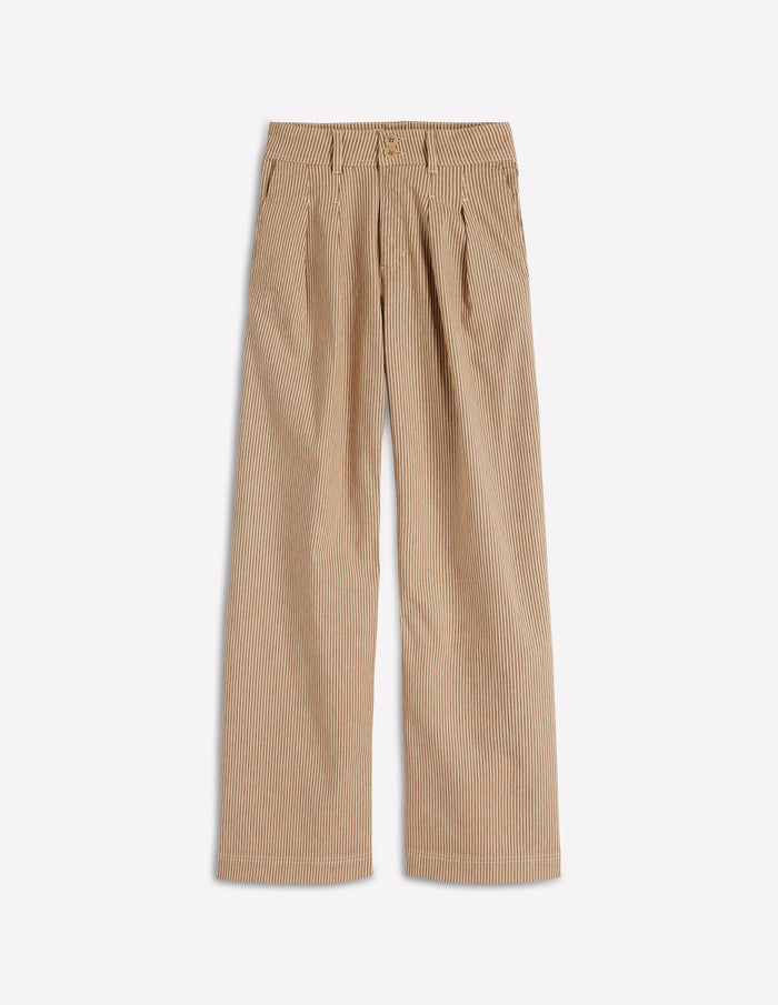 Brompton Wide Leg Pants Tan and Ecru Stripe