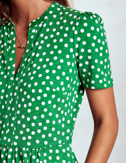 Naomi Short Sleeve Dress Highland Green, Painted Dot