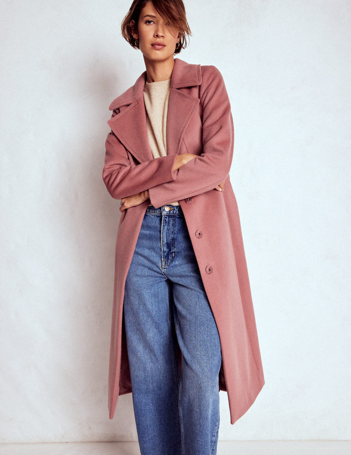 Bow Front Coat Dusty Pink