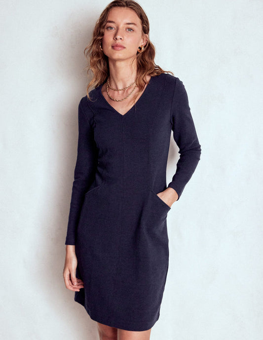 Ellen V-neck Ottoman Dress Navy