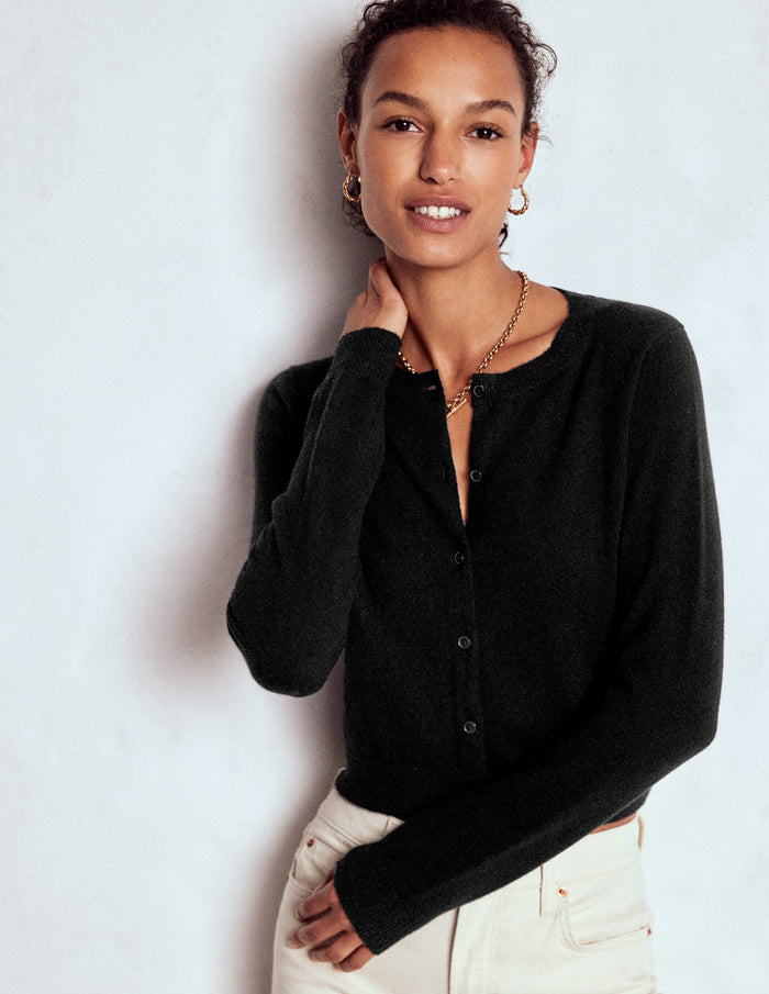 Eva Cashmere Cropped Cardigan Black