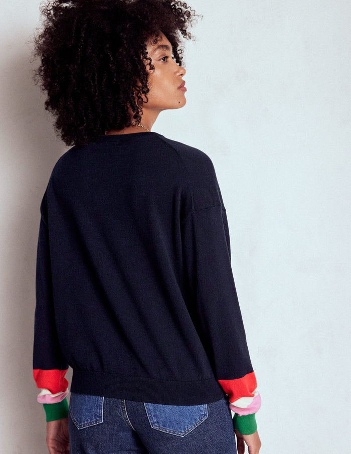 Lara Relaxed Cotton Jumper Navy Cuff Stripe