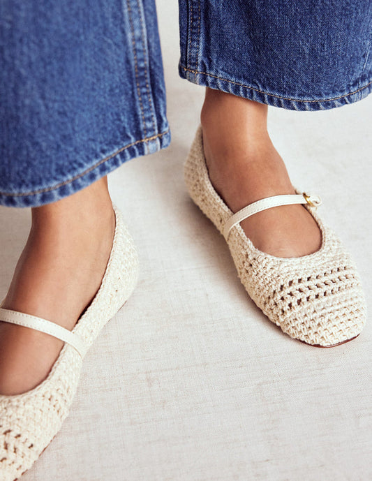 Crochet Mary Jane Flats Ecru