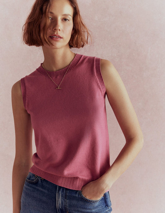 Emilia Cotton Crew Neck Vest Pink Heather