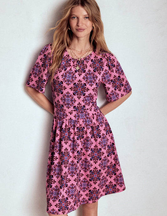 Louisa Short Jersey Dress Pink Lemonade, Bloom Mosaic