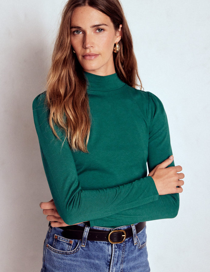 Puff Shoulder Jersey Top Emerald Night