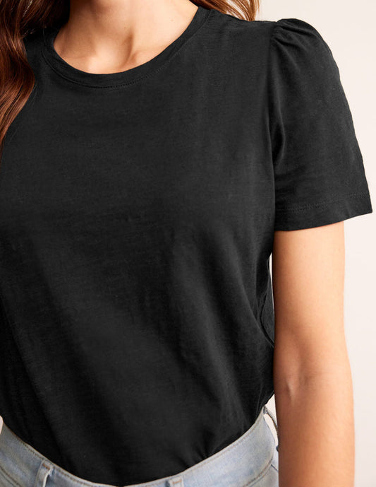 Cotton Puff Sleeve T-Shirt Black