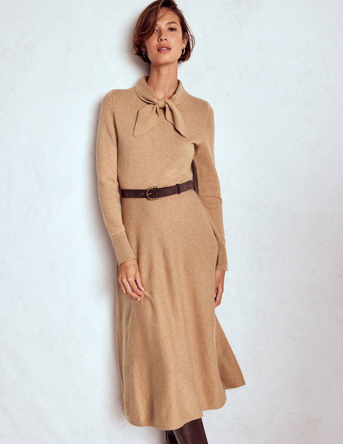 Knitted Bow Dress Camel Melange