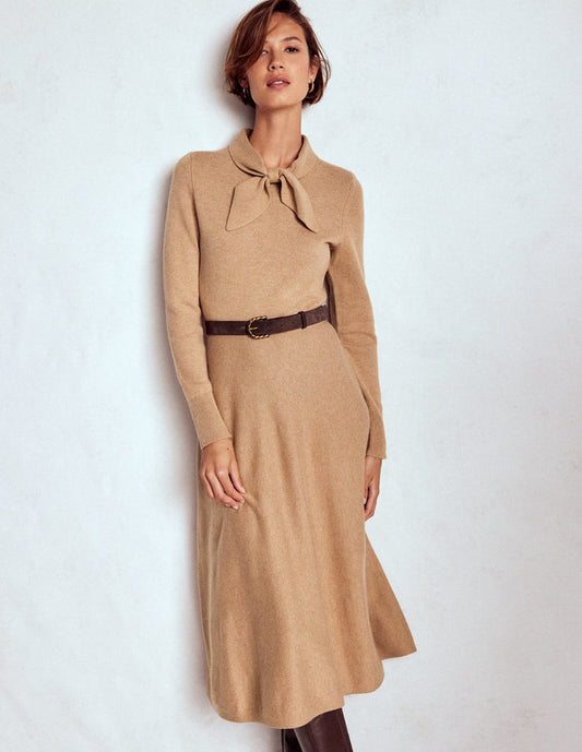 Knitted Bow Dress Camel Melange
