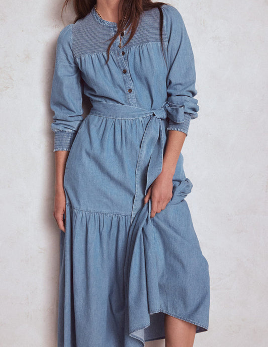Cecily Denim Midi Dress Light Vintage Denim