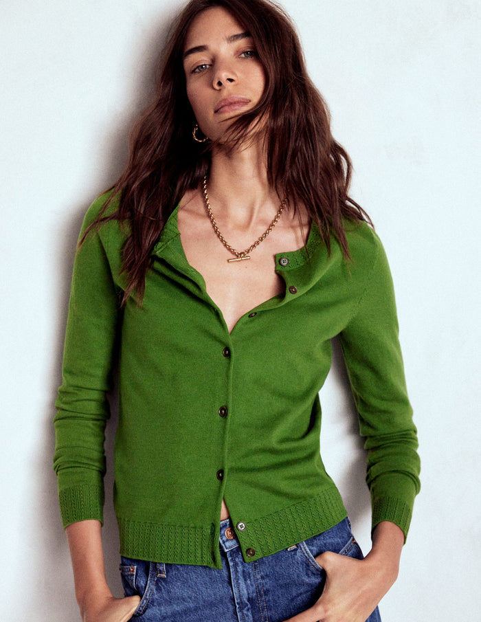 Emilia Cotton Crew Cardigan Promenade Green