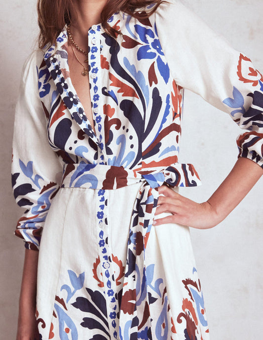 Mae Linen Blend Shirt Dress Multi, Elaborate Garden