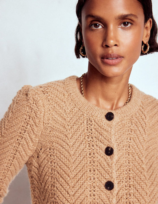 Chunky Chevron Knitted Jacket Camel