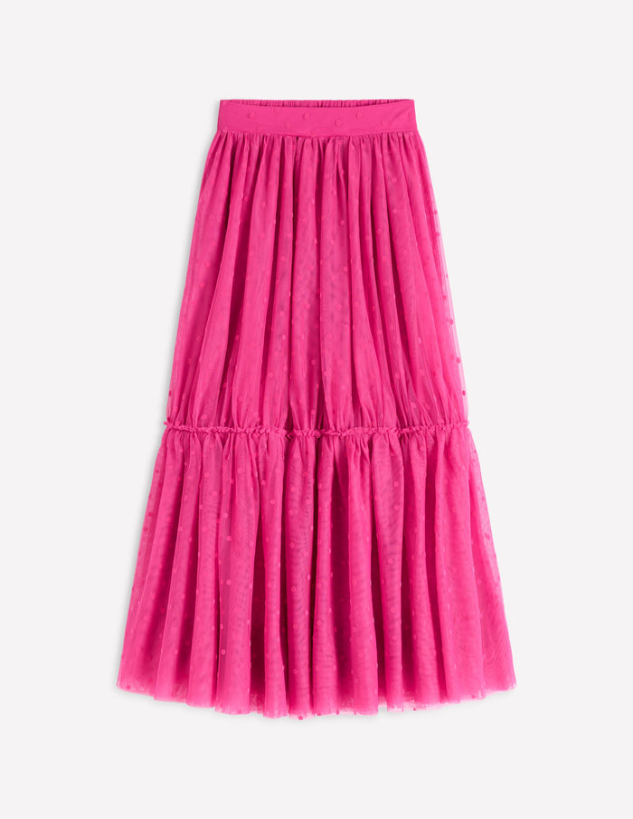 Anna Tulle Midi Skirt Pink Flocked Spot