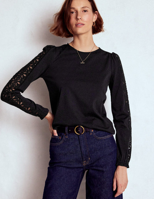 Scarlett Broderie Trim Top Black