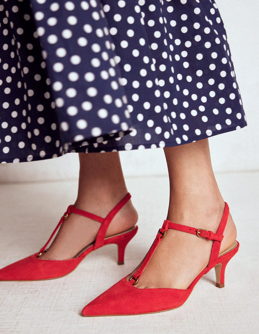 T-Bar Point Heels Post Box Red