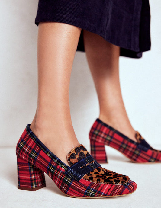 Sol Block Heeled Penny Loafers Tartan Check