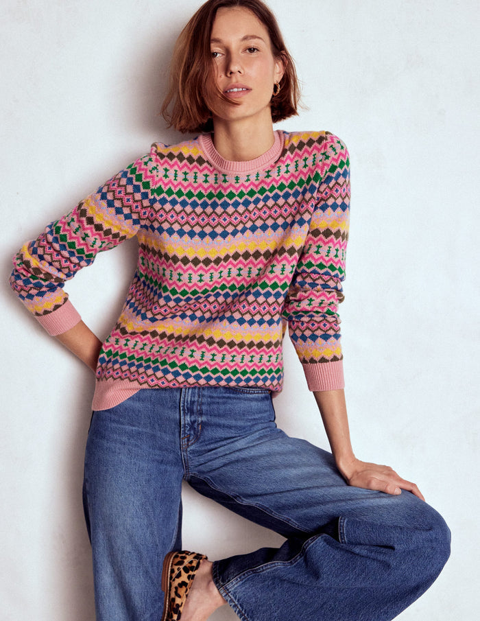 Edie Fair Isle Sweater Pink, Geo Fair Isle
