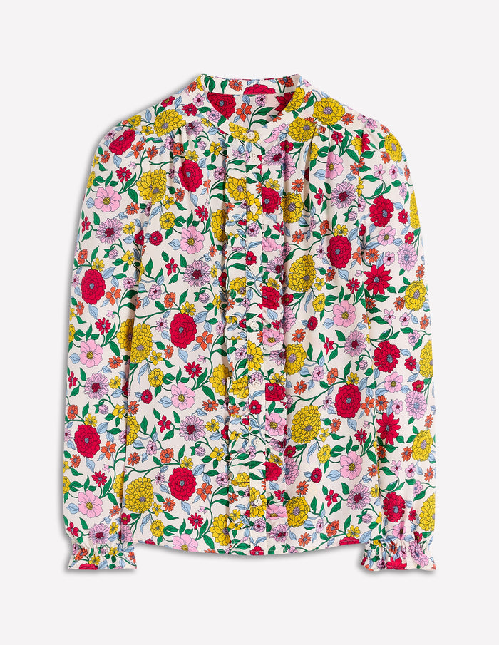 Alice Frill Front Silk Top Multi, Dahlia Trail
