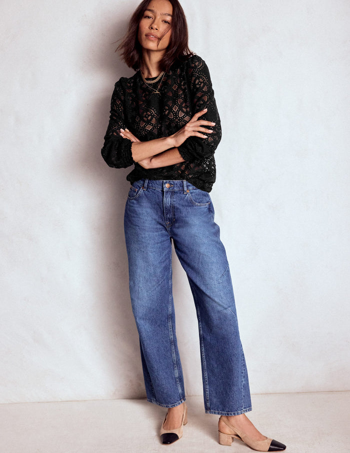 Lace Crew Neck Top Black