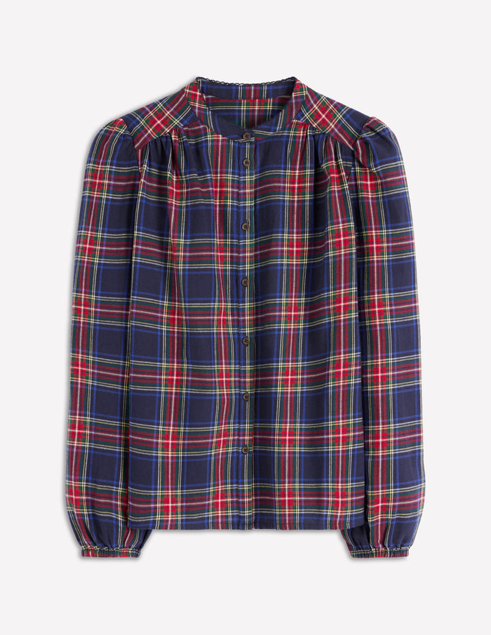 Layla Brushed Cotton Top Navy and Red Check