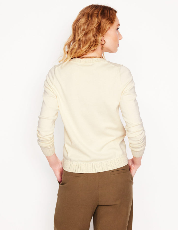 Emilia Cotton Crew Sweater Warm Ivory