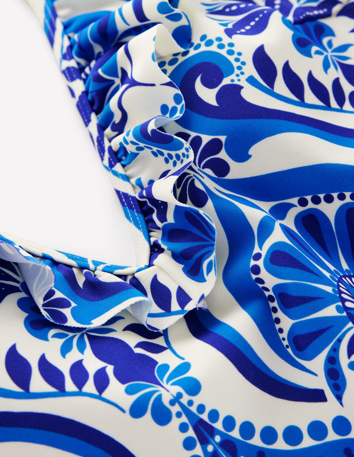 Evia Ruffle Swimsuit Blue, Ornamental Floral