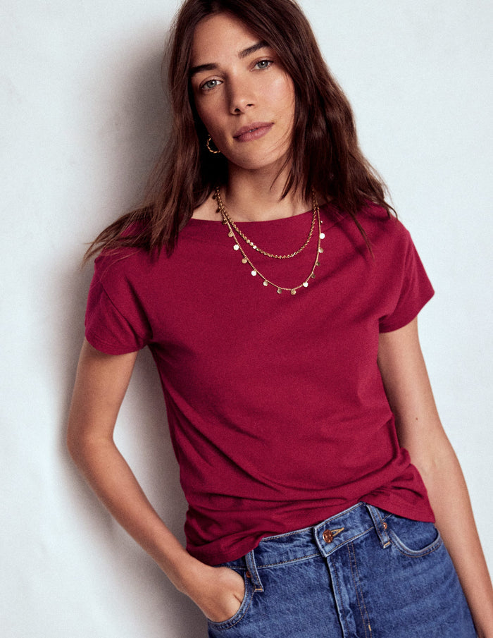 Supersoft Boat Neck T-Shirt Burgundy Red