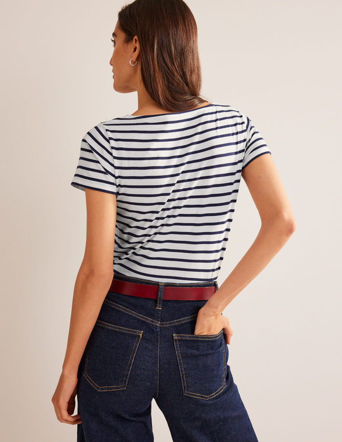 Ella Short Sleeve Breton Ivory, Navy
