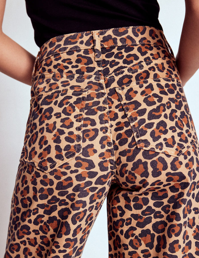 High Rise Wide Leg Jeans Leopard Print