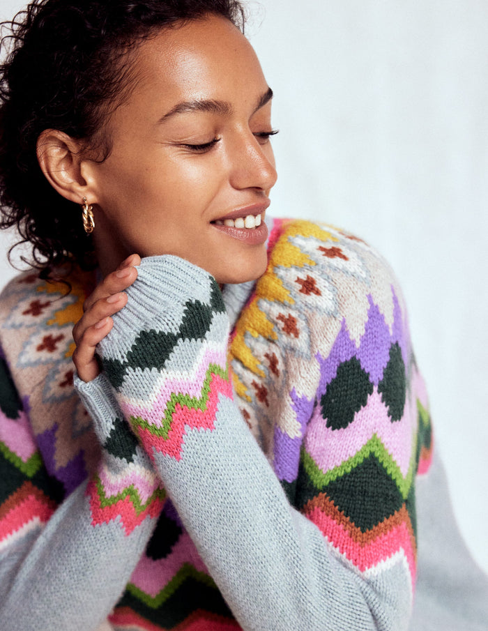Eleanor Fair Isle Sweater Tourmaline Blue Melange