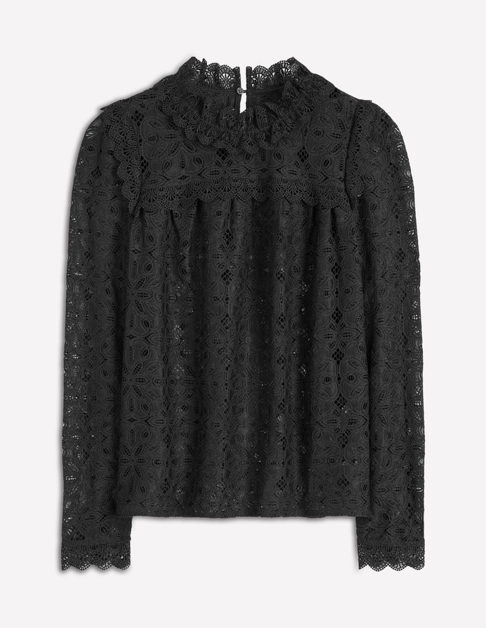 Lace Trim Detail Top Black