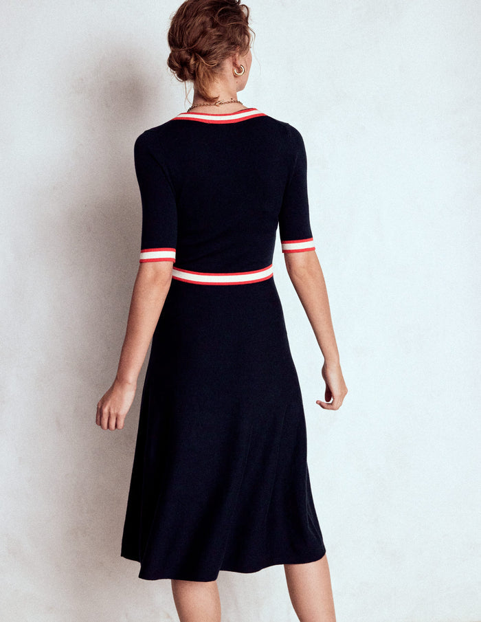 Tipped Bow Dress Navy