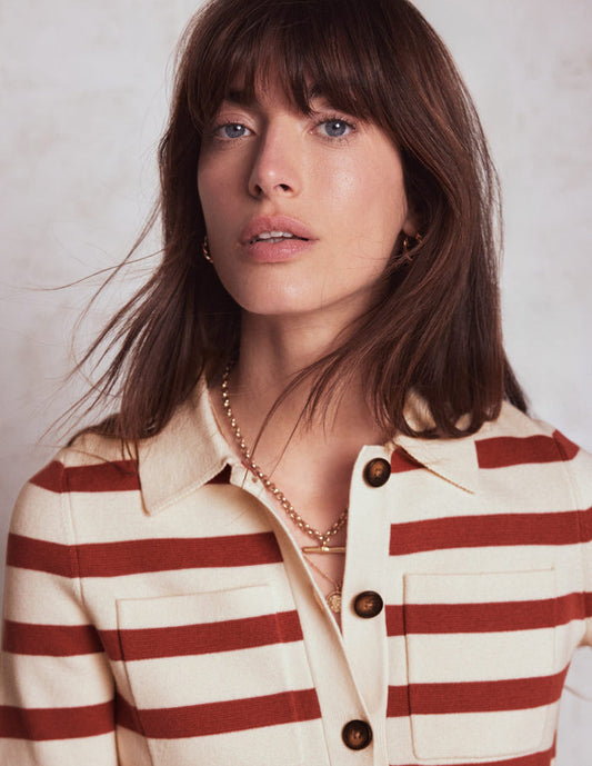 Astrid Knitted Shirt Warm Ivory, Terracotta