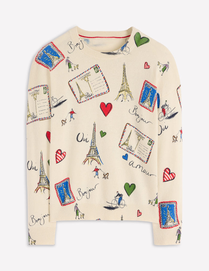 Natasha Novelty Sweater Ivory, Postcard from Paris