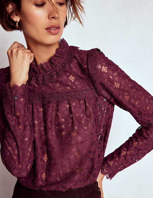 Lace Trim Detail Top Deep Wisteria