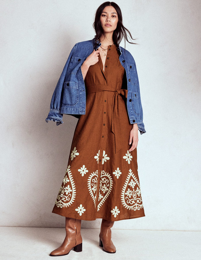 Mae Linen Blend Shirt Dress Russet