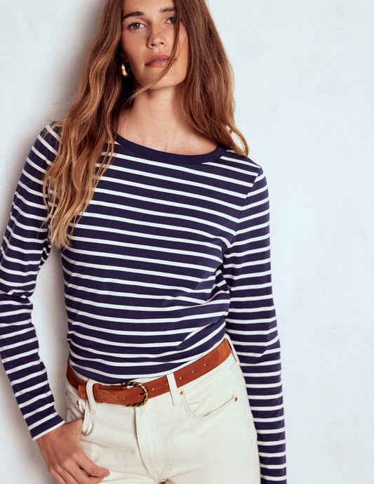 Olivia Long Sleeve Breton Navy, Ivory