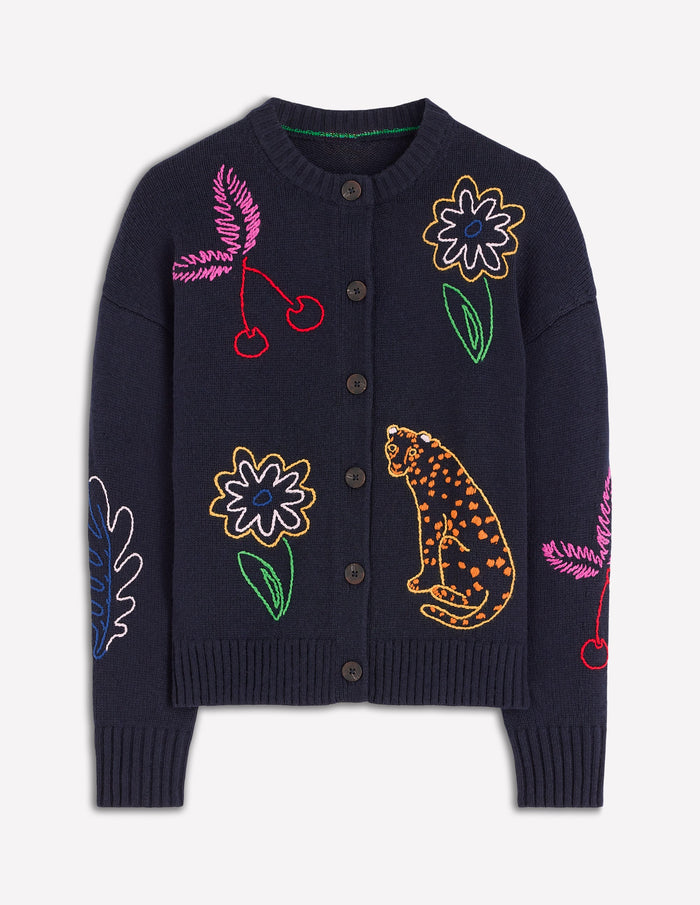 Natalie Embroidered Cardigan Navy Embroidery