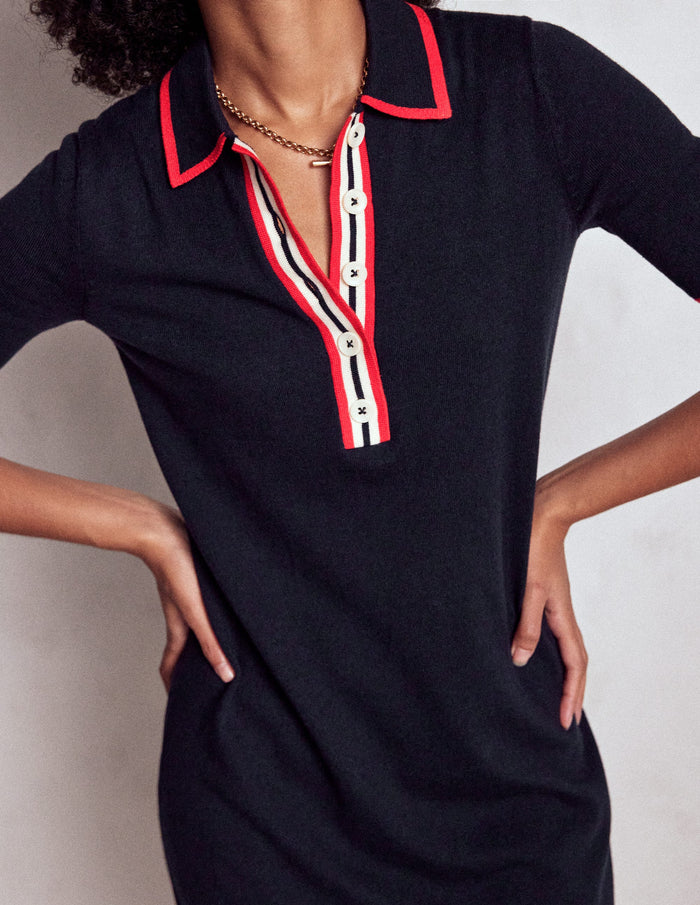 Tipped Henley Dress Navy