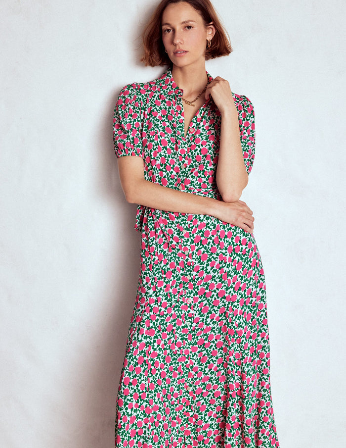 Alegra Midi Shirt Dress Pink Ribbon, Floweret Vine