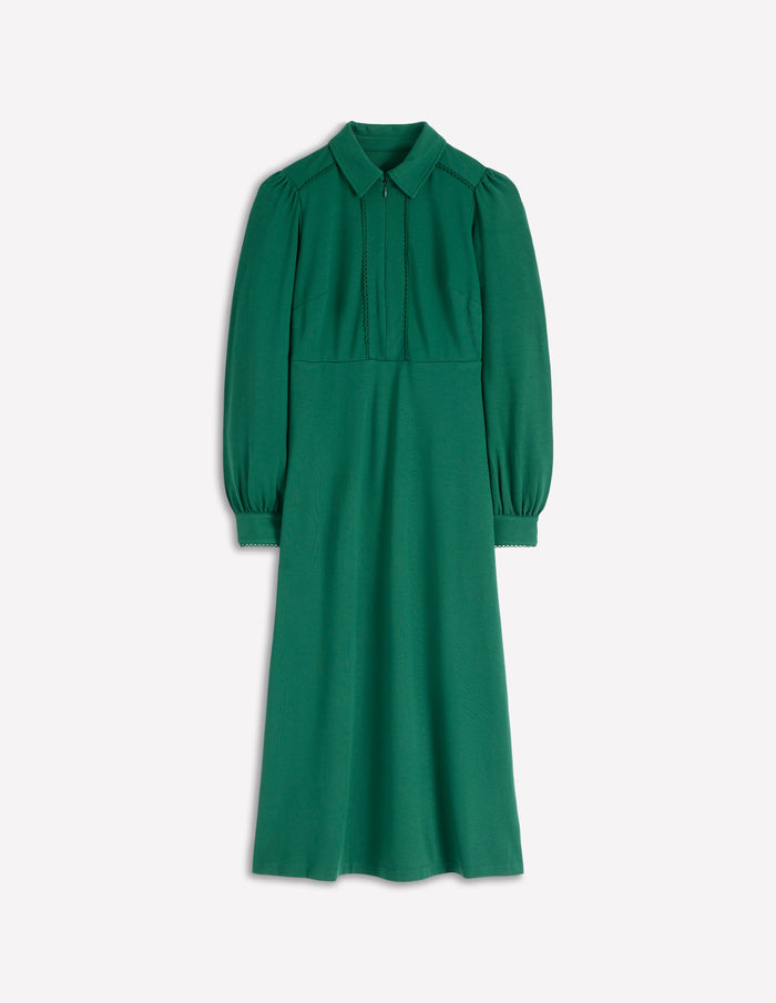 Pip Zip-Up Ponte Midi Dress Emerald Night