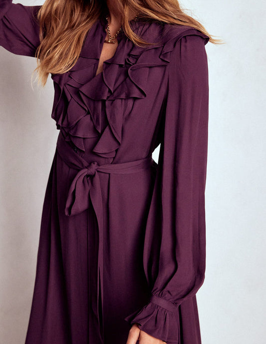 Ruffle Front Shirt Dress Dark Cherry