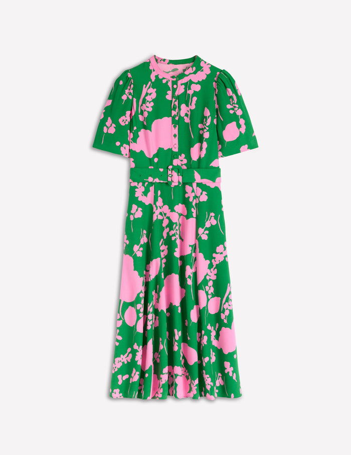 Kate Puff Sleeve Belted Dress Highland Green, Dainty Sprigs