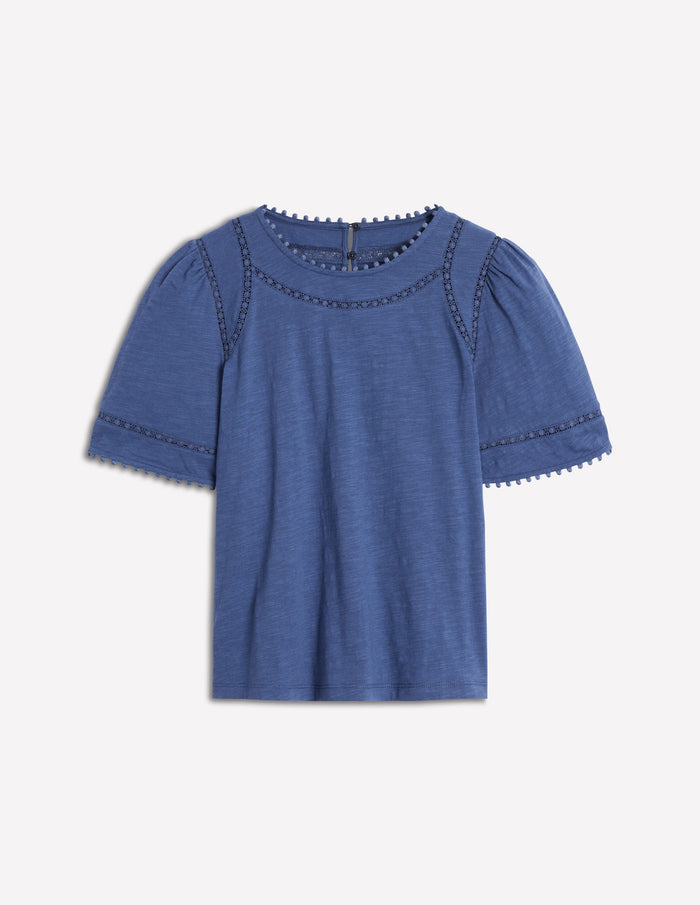 Mila Lace Trim Top Denim Blue