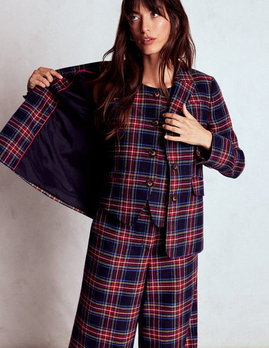 Tailored Check Waistcoat Navy, Green and Red Check